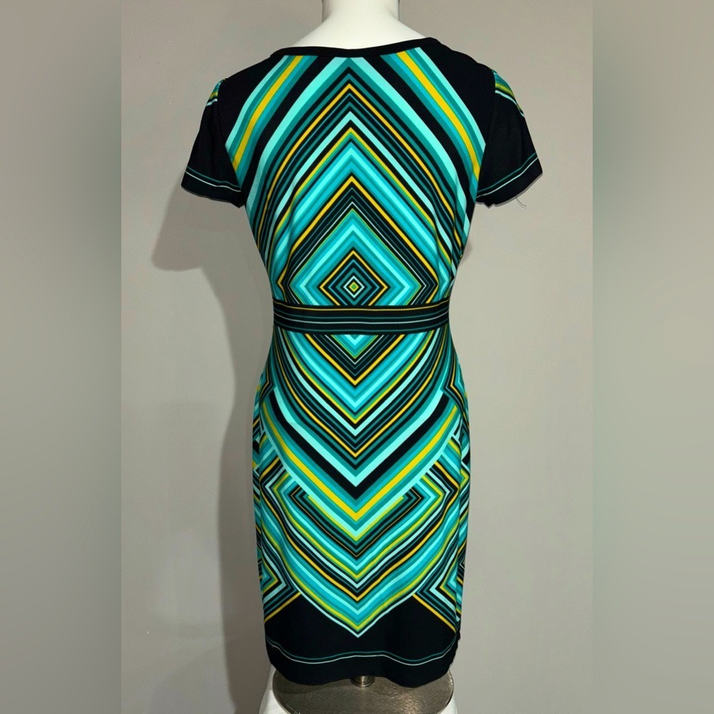 Calvin Klein Women's Sz 6 Stretchy Dress Teal Black Yellow Excellent Condition - Picture 2 of 4